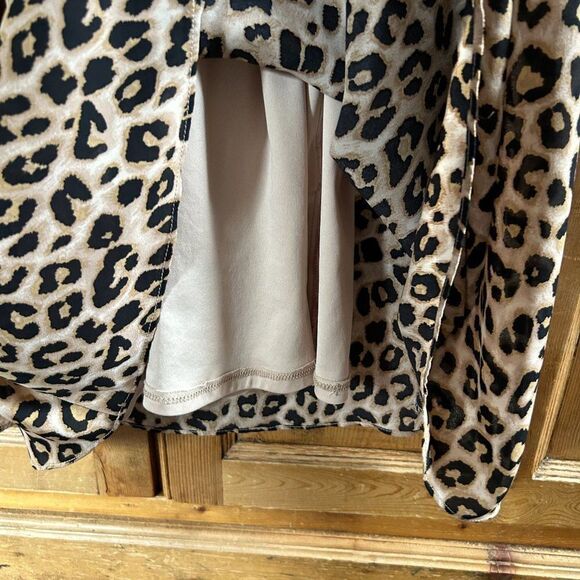 Avec Les Filles 10 Leopard Print Dress Mock Neck Short Sleeve Belted - Picture 13 of 16